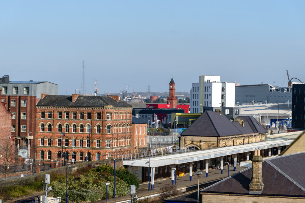 Clock tower and railway station of Middlesbrough city, UK